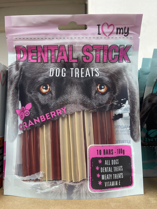 Dental stick dog treats 10 bars cranberry