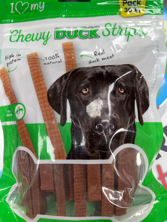 I love my dog chewy duck strips