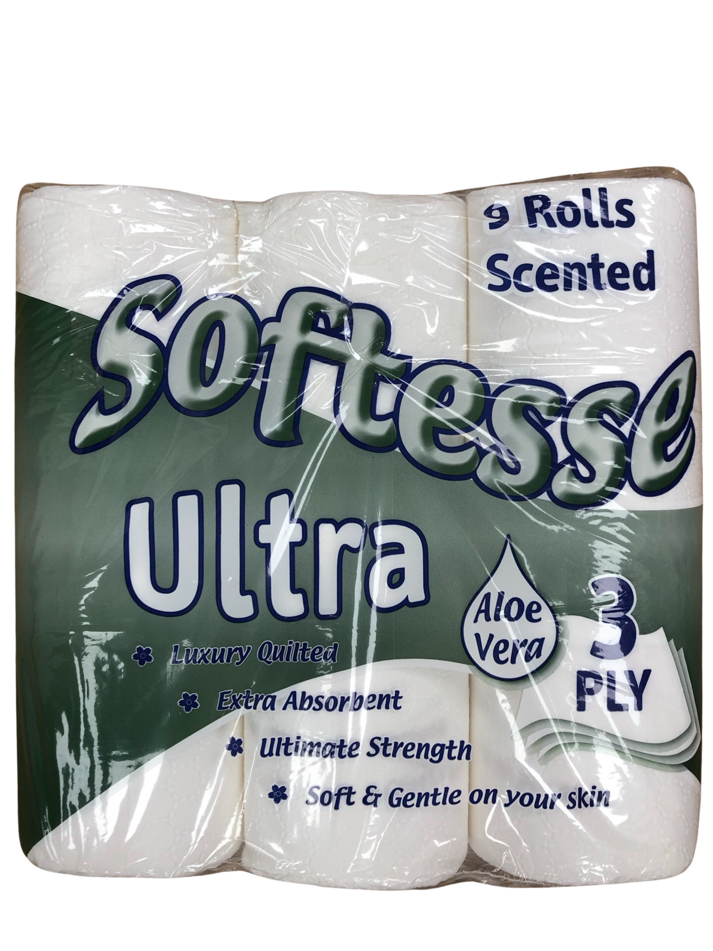 Softesse Ultra luxury 3ply quilted toilet roll. 9 rolls Aloe Vera scented