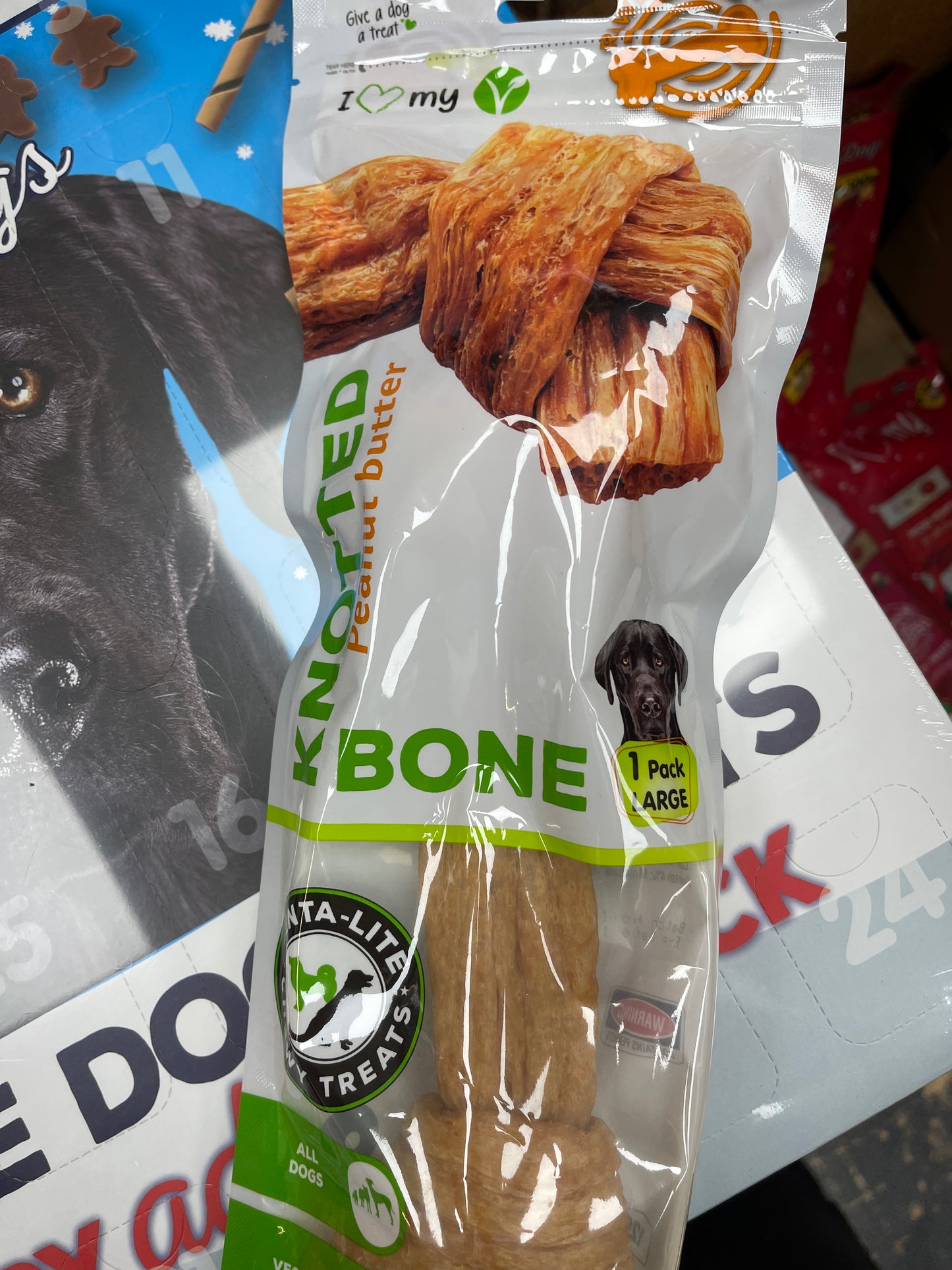 I love my dog knotted bone peanut butter 1 large bone