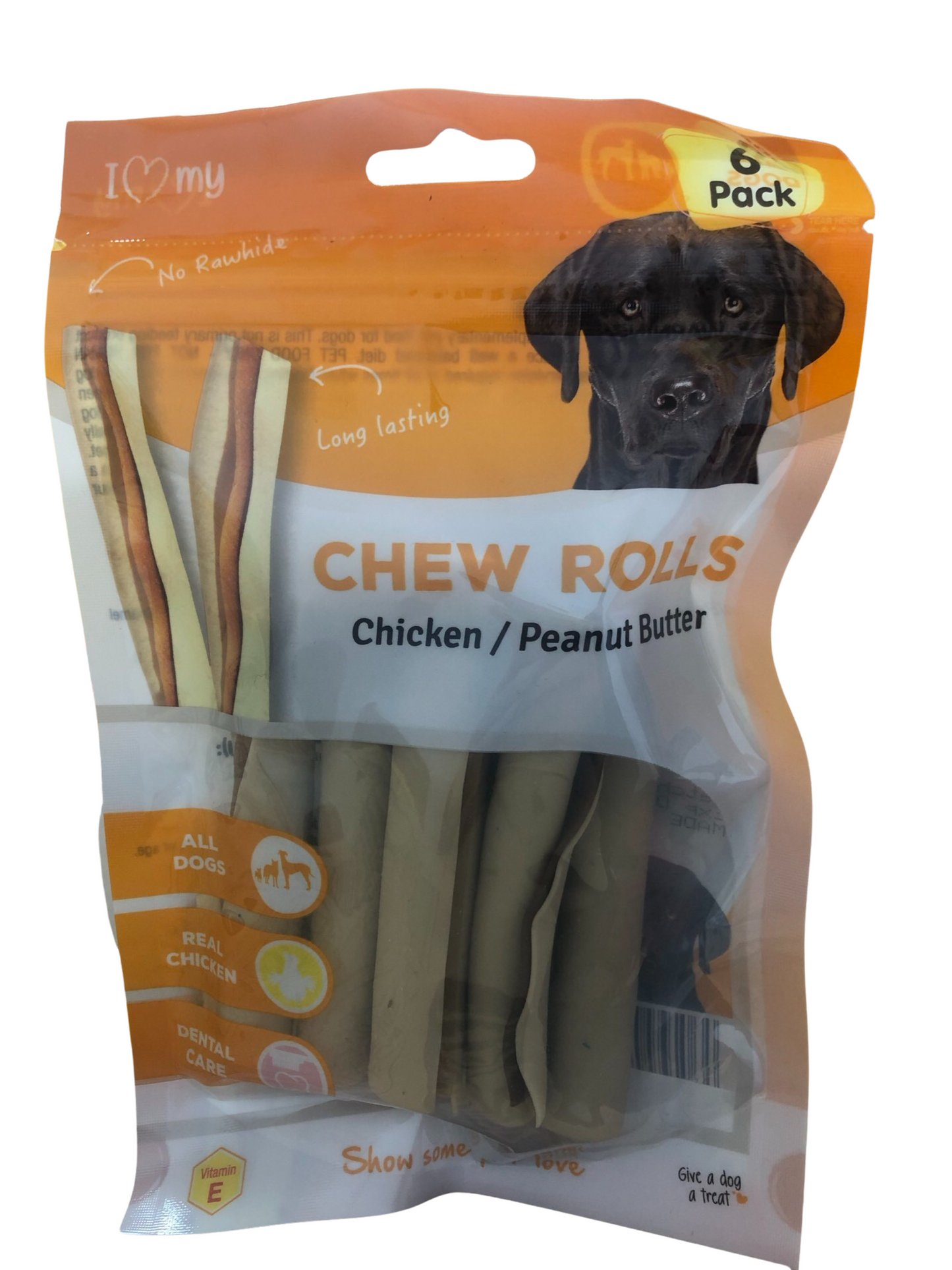 Dog treat chicken / peanut butter chew rolls 6pk