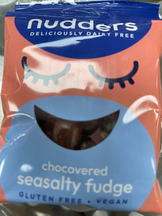 Nudders dairy free chocolate covered seasalty fudge gluten free vegan