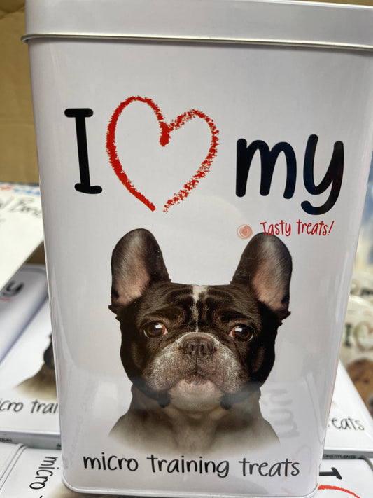 I love my dog micro training treat tin and treats