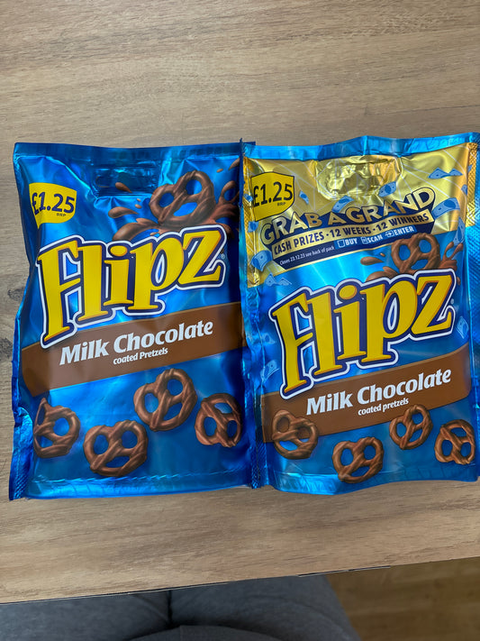 2 X flipz milk chocolate coated pretzels
