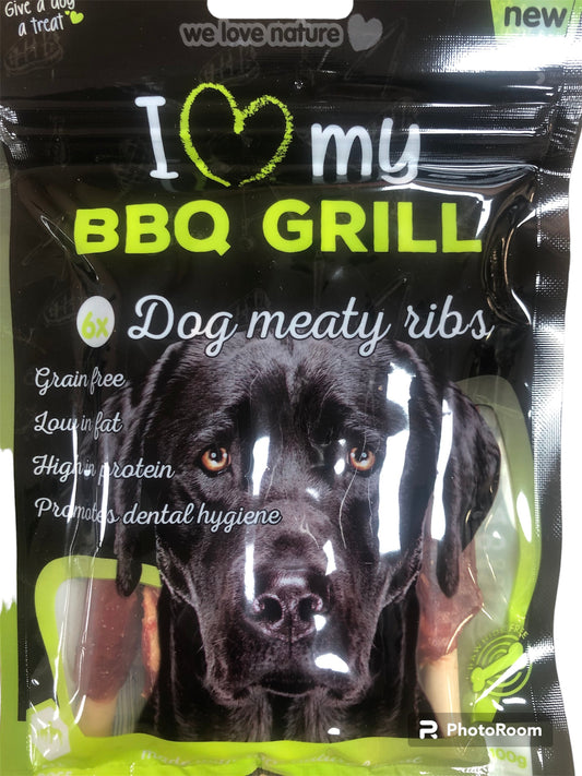 BBQ GRILL dog meaty ribs 6pk 100g