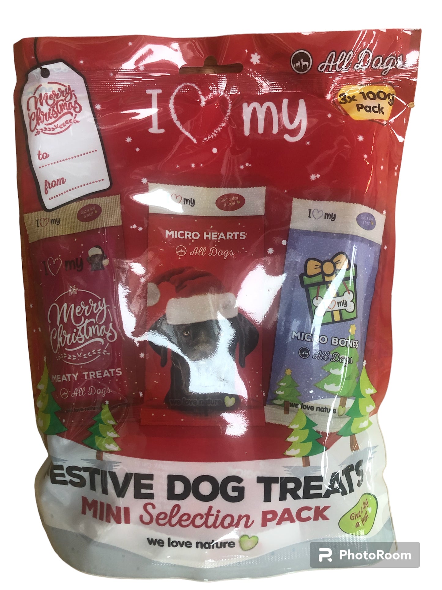I ❤️ my festive dog treats mini selection pack 3 x 100g packs inside