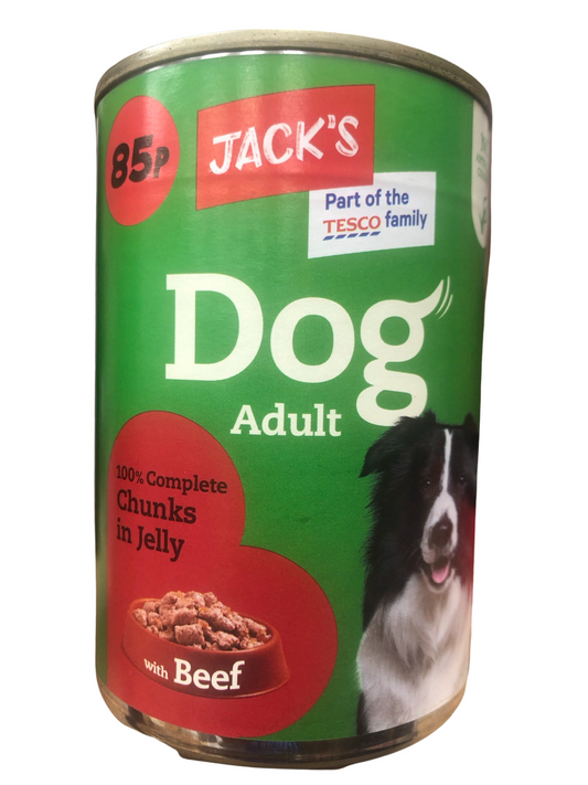 Jacks wet dog food chunks in jelly with beef 415g