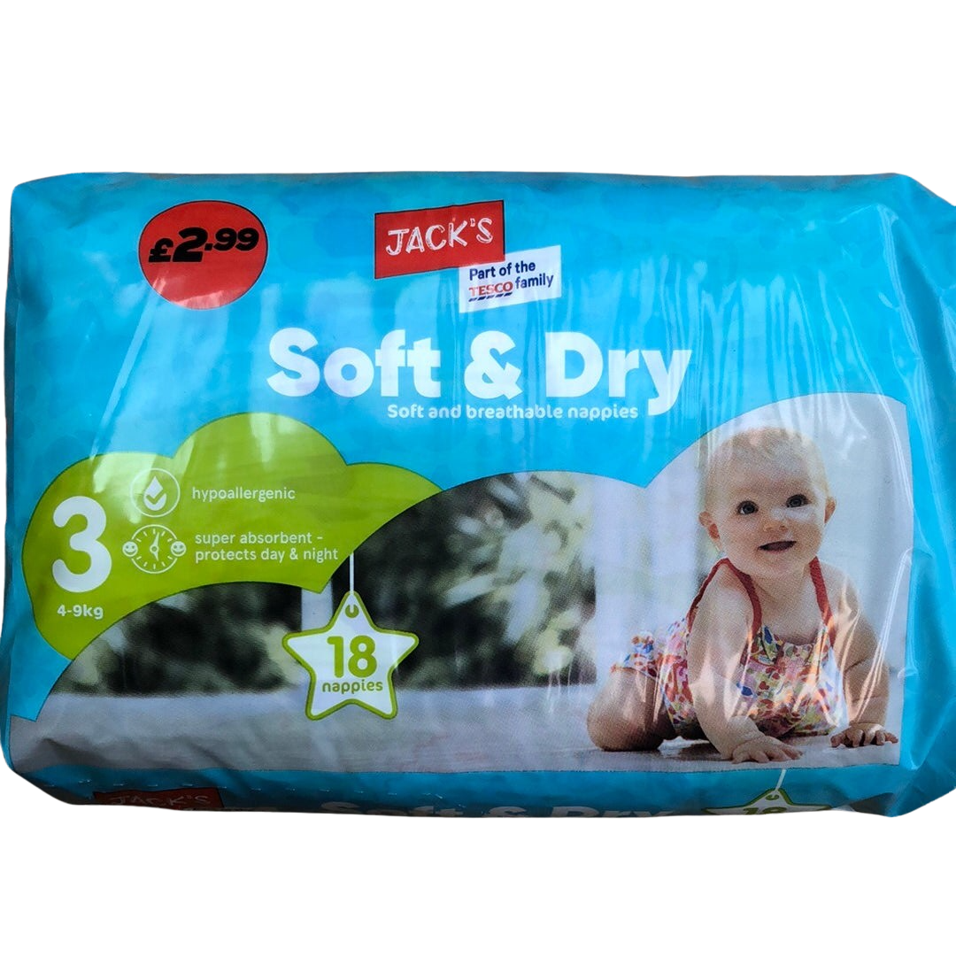 Jacks soft and dry 4-9kg 18 nappies