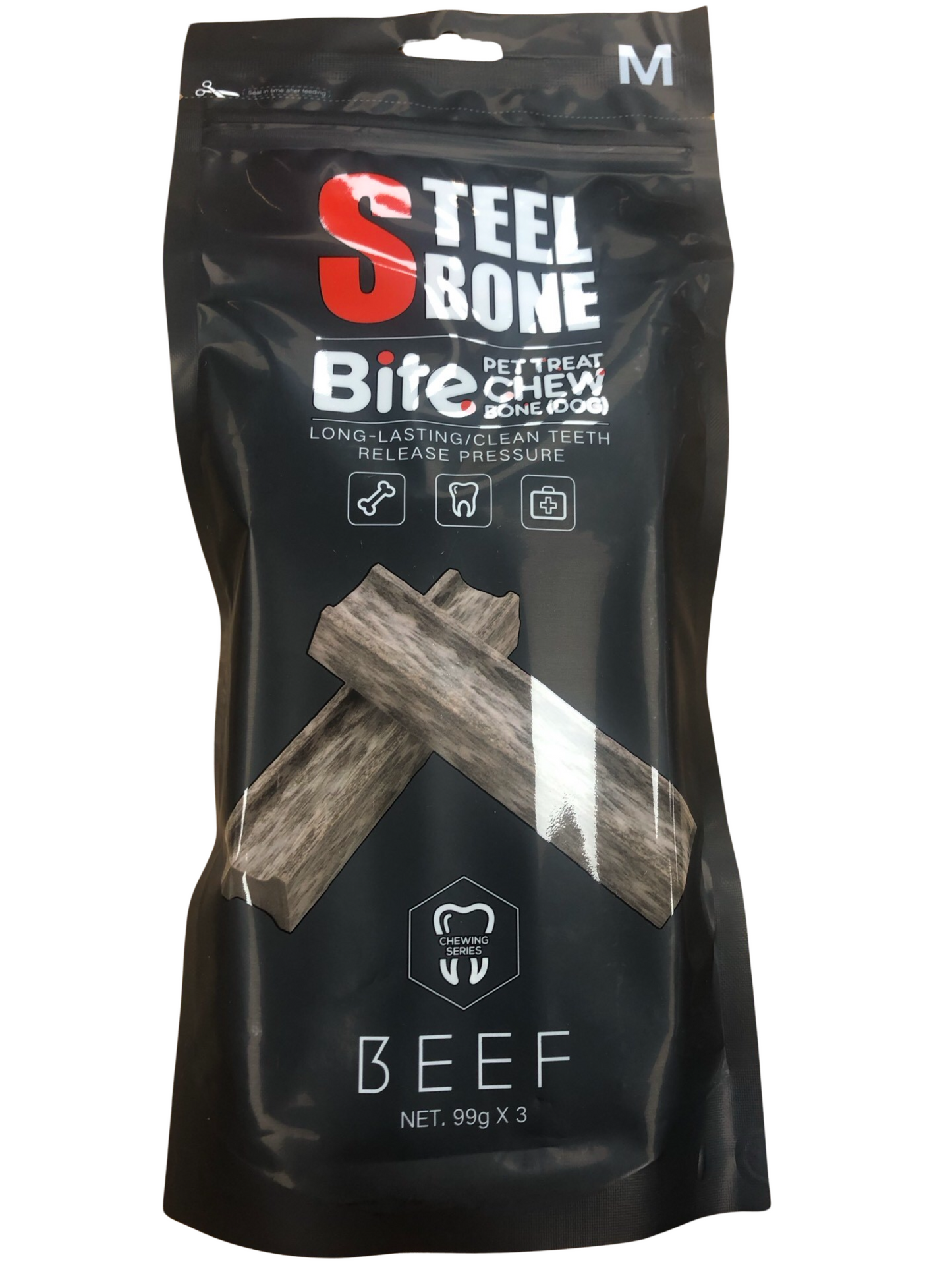 Steel Bone long lasting dog bones 3pk BEEF flavour. Medium dog