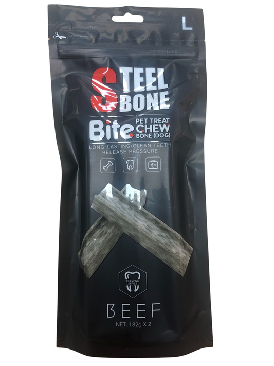 Steel Bone long lasting dog bones 2pk BEEF flavour. Large dog