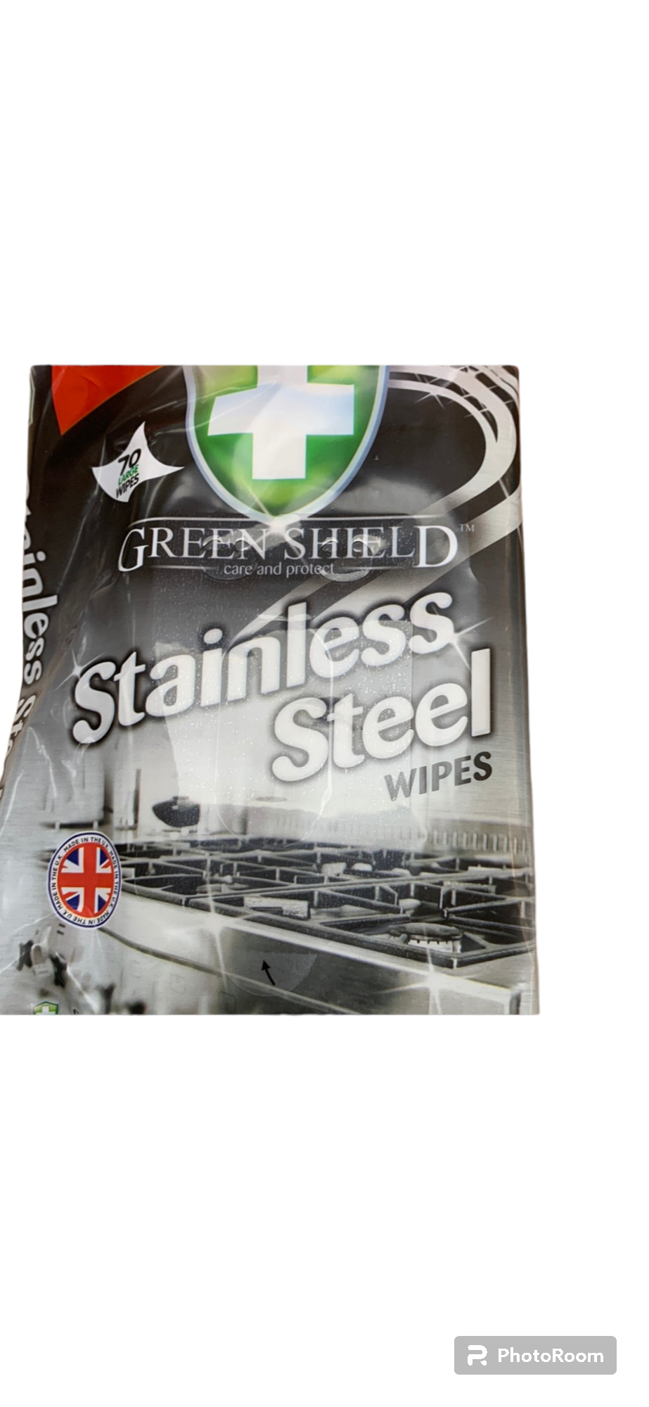 Green shield stainless steel wipes 70 wipes.