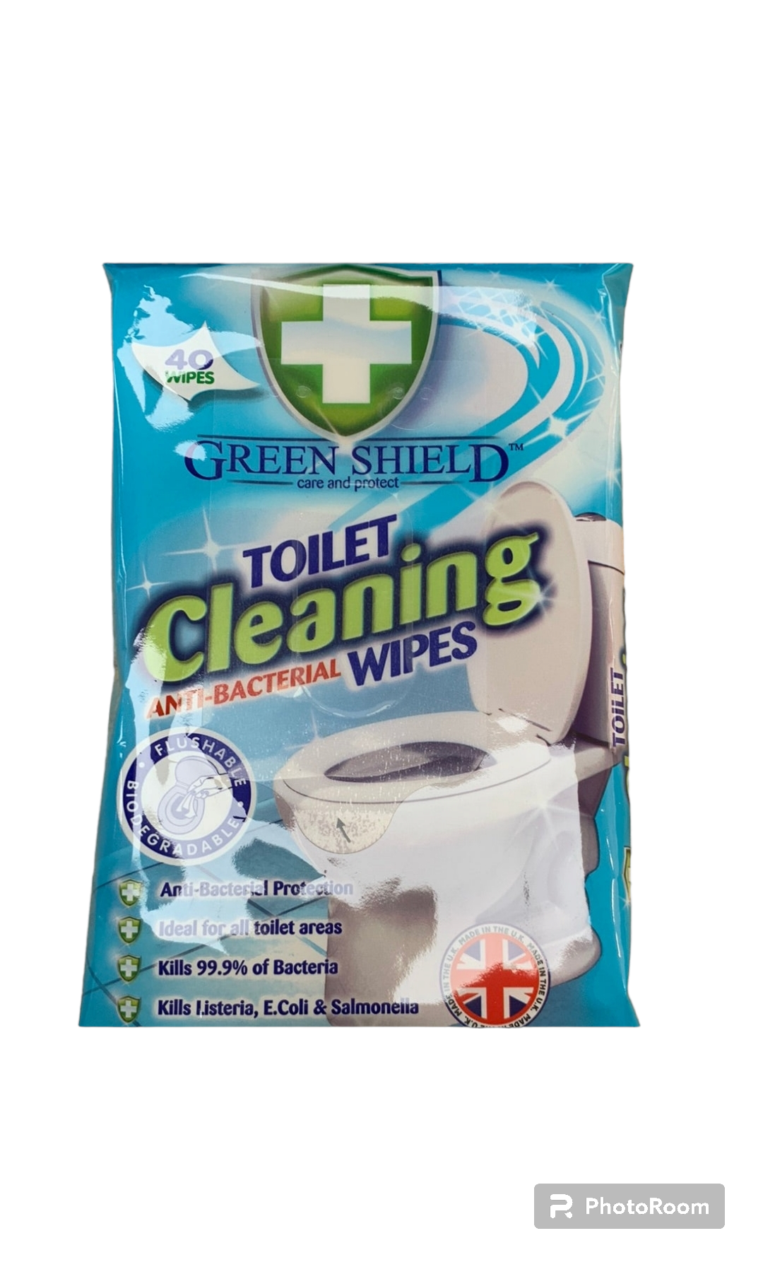 Green shield toilet cleaning wipes 40 wipes